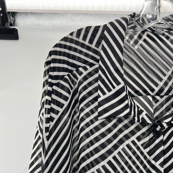 Jessica London Sheer Shift Dress Button Up Black/White Long Roll Tab Sleeve 32W - Picture 5 of 9